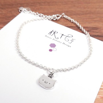 神秘貓兒 垂墜款 貓咪 925純銀客製化刻字手鍊