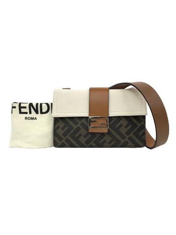 fendi 棕色 Baguette 拼色帆布塗層斜背包 肩背包