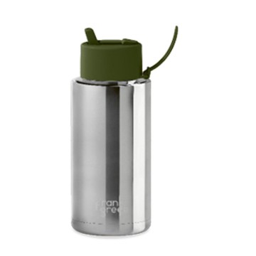 【frank green 台灣】三層真空保溫瓶 1000ml 銀色系列森林綠色蓋