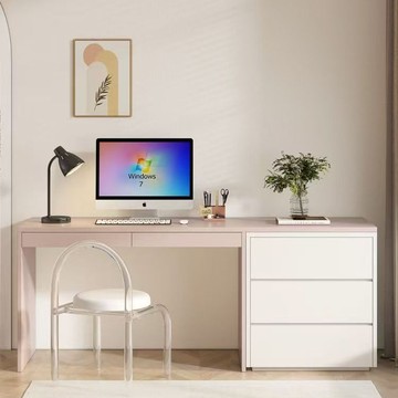 公司貨 免運 速發 附發票 斗櫃 實木桌 書桌 實木書桌辦公桌臥室帶抽屜一體電腦桌家用小戶型梳妝臺書櫃學習桌