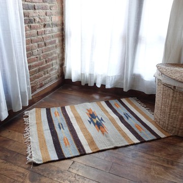 犛牛混羊毛手工織地毯—守護 • 橘藍