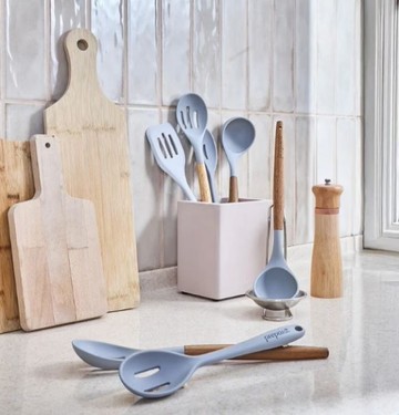 美國Prepara 食品級矽膠廚具兩件組-木柄矽膠2件組｜料理鏟+瀝湯勺