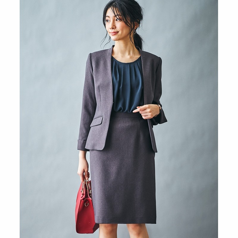 レディーススーツ 洗えるウール調ノーカラーストレッチスカートスーツ スマイルランド レディーススーツ Women S Suits Plus Size Women S Suits 通販 Lineポイント最大get Lineショッピング
