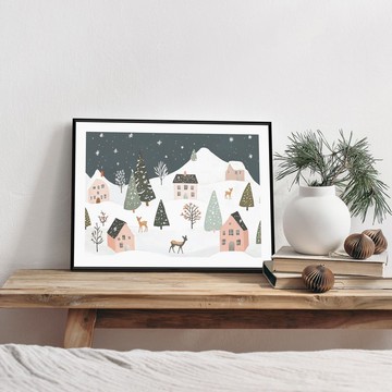 白雪覆頂的聖誕夜 II-聖誕插畫/聖誕樹裝飾掛畫/聖誕小物/