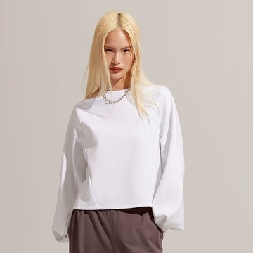 REBOOT動能-棉柔拉格蘭袖短版上衣-亮白