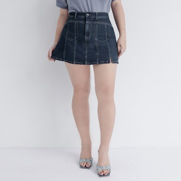 辣妹車線A字牛仔短裙(附褲) MUA! 中大尺碼裙子