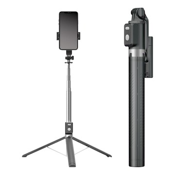 FJ P08鋁合金延伸腳架自拍桿 黑 獨家贈補光燈