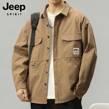 JEEP SPIRIT長袖襯衫男士2025年秋季寬松百搭潮牌工裝休閑襯衣男