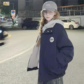 學院風立領飛行員夾克女秋冬韓系寬松休閑加絨百搭短款厚外套棉衣