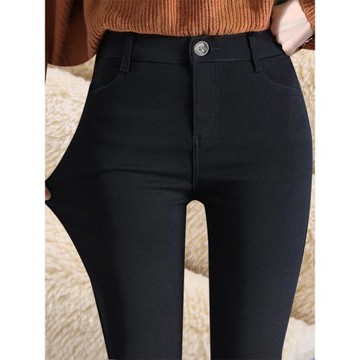 黑色打底褲外穿秋冬女士加絨加厚一體羊羔絨保暖褲緊身小腳小黑褲