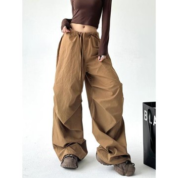 棕色闊腿褲女2025新款秋冬季寬松休閑褲高腰工裝長褲垂感直筒褲子