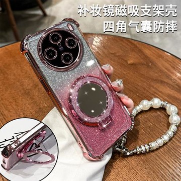帶補妝鏡子適用vivox100s手機殼x200pro女生新款x90四角防摔x80閃粉保護套x70珍珠手鏈x60Pro磁吸支架高級感