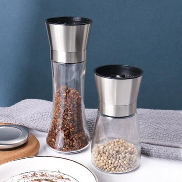 304不銹鋼二合一胡椒粉研磨器 家用手動現磨海鹽花椒辣椒研磨瓶