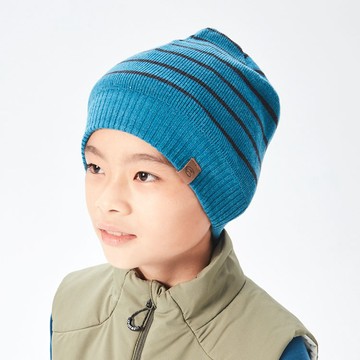 Merino ADISI 童 美麗諾雙層針織保暖帽 AH21044 / 土耳其藍-煙灰