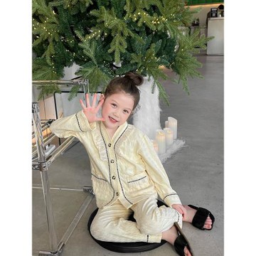 女童睡衣純棉長袖春秋季薄款兒童套裝卡通開衫小女孩中大童家居服
