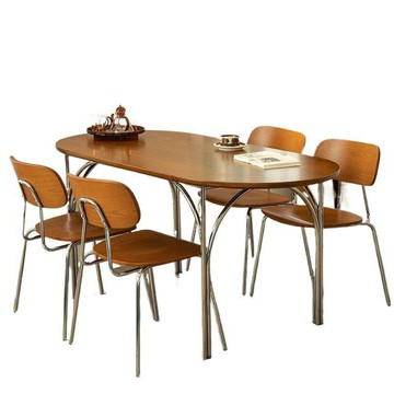 北歐復古設計圓桌民宿酒店網紅橢圓形飯桌現代簡約純實木中古餐桌[DD010109]