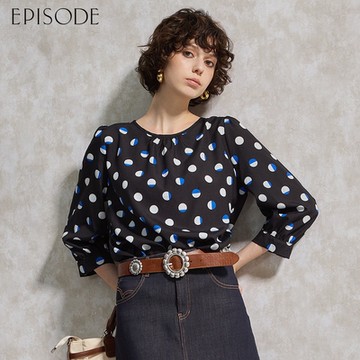 EPISODE - 法式優雅撞色波點七分袖雪紡上衣144304