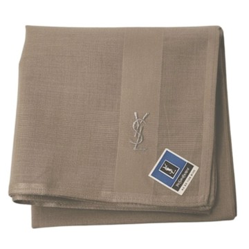 YSL Yves Saint Laurent 刺繡圖騰YSL字母LOGO帕領巾(灰藍色系/48CM)