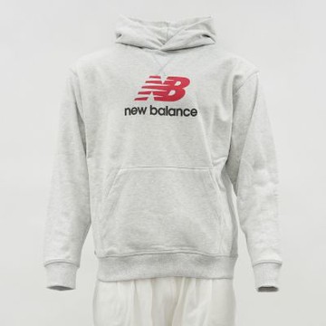 New Balance 男款 白灰色 休閒 美規 NB字體 上衣 毛圈布 連帽 帽T 運動 長袖 MT51512AHH
