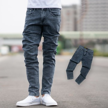 【NB1649J】灰藍刷色素面無破小直筒牛仔褲長褲(UC2229)