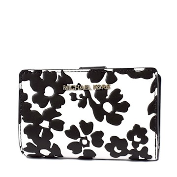 MICHAEL KORS 浮雕花卉滑面皮革釦式中夾-黑色