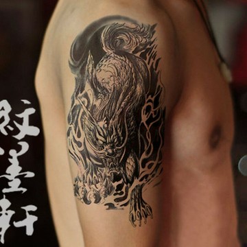 黑麒麟花臂紋身貼 麒麟 龍 饕鬄 防水紋身貼 男 后背手臂逼真刺青