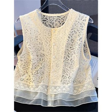 深圳南油高端輕奢女裝圓領馬甲坎肩背心夏季韓版蕾絲鉤花薄款上衣
