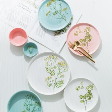 ins盤子北歐風格 野生植物小清新陶瓷好看果盤 盤子菜盤家用碟子