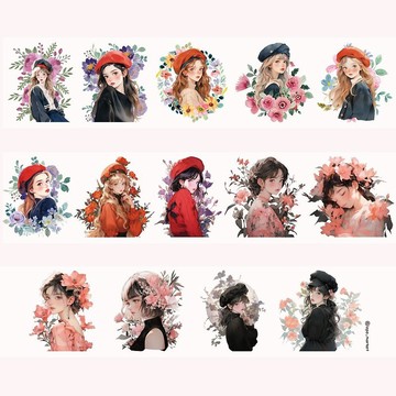 花卉與美人和紙膠帶