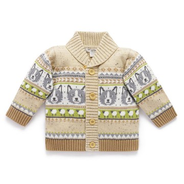 澳洲Purebaby有機棉男童針織外套6M~5T 綠褐牧羊犬