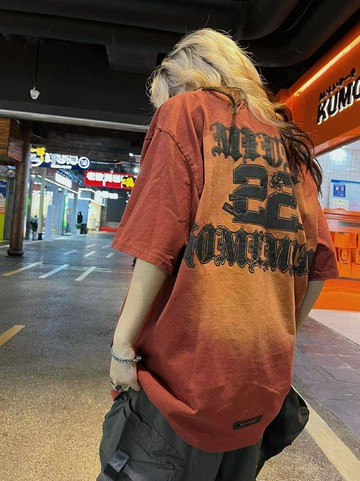 boldpanda2022夏季新款街頭嘻哈美式漸變字母涂鴉短袖T恤男女百搭