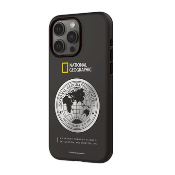 NATIONAL GEOGRAPHIC 國家地理 Metal Deco 地球徽章保護殼  iPhone 15 Pro Max  黑色