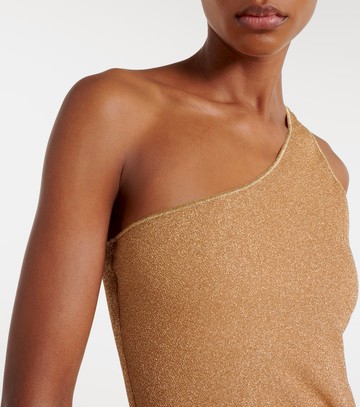 Oséree Embellished one-shoulder lamé swimsuit