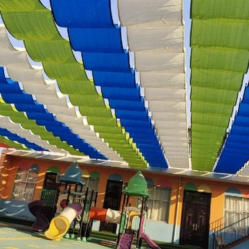 定製 收拉款遮陽網 波浪款 戶外酒店樓頂幼兒園室外泳池遮陽天幕網