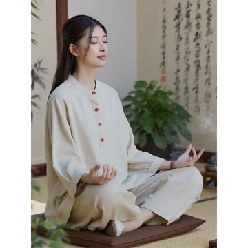 商城熱賣⭐晨練服 練功服 棉麻材質 輕盈舒適棉麻太極服女上衣春季 時尚立領亞麻太極拳練功服晨練服武術服