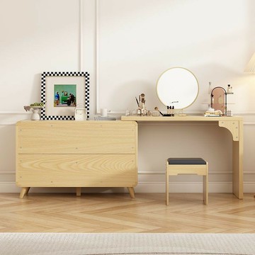 鏡台 化妝桌 免運 開立發票 斗櫃梳妝臺一體臥室現代簡約化妝桌床尾收納櫃化妝臺轉角伸縮書桌