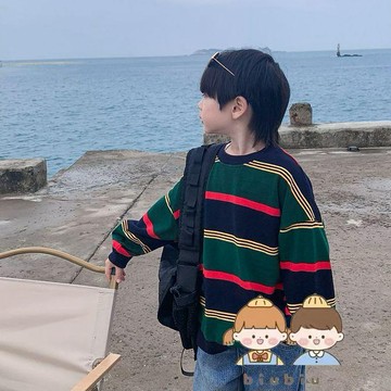 🎀biubiu童裝🎀男女童衛衣春秋韓版中小童潮裝兒童長袖2022新款條紋寶寶帥氣上衣