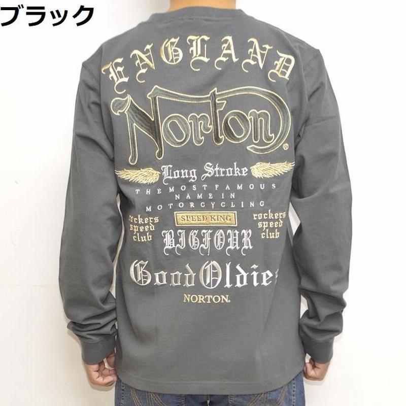 ノートン Norton 服 アパレル 223N1111 長袖Tシャツ ゴールド刺繍クルーネック ロンT バイク バイカー ゴルフ 刺繍 メンズ  トップス | LINEショッピング