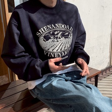 正韓日常高密度質感發泡印花寬版大學T 3色 YUPPIE 預購商品 0325