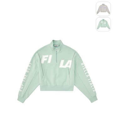 【FILA】女性 長袖 運動半門襟T恤-薄荷綠 5TEX-5441-LN