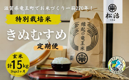 定期便 3ヶ月 きぬむすめ 玄米 5kg 縁起の竜王米 特別栽培米 令和5年産  新米 ブランド米 玄米 計 15kg 定期便 3回 おこめ ご飯 270年続く お米 農家 ライス 環境 こだわり米 農家直送 ギフト 国産 滋賀県 竜王町 ふるさと納税