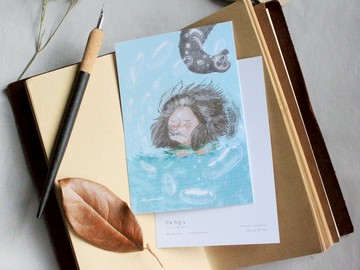 女孩和大象明信片 動物控