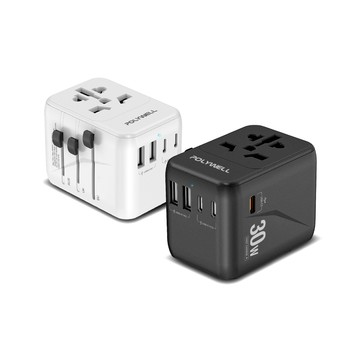 POLYWELL 多合一萬國轉接頭 30W 三Type-C+雙USB-A
