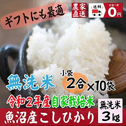 新米  魚沼産コシヒカリ 無洗米2合×10袋 安心安全 令和4年産