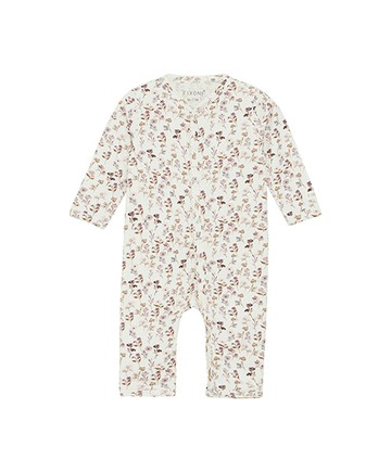 花朵米色莫代爾長袖斜襟連身兔裝62cm