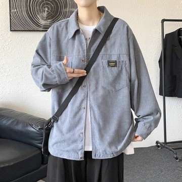 【老林】潮牌 痞帥燈芯絨外套男 春秋款夾剋 寬鬆長袖襯衫男 日係複古cityboy