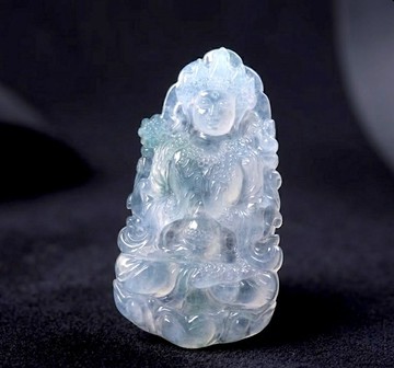 高冰種飄綠花翡翠精雕渡母 | 天然緬甸玉翡翠A貨 | 送禮