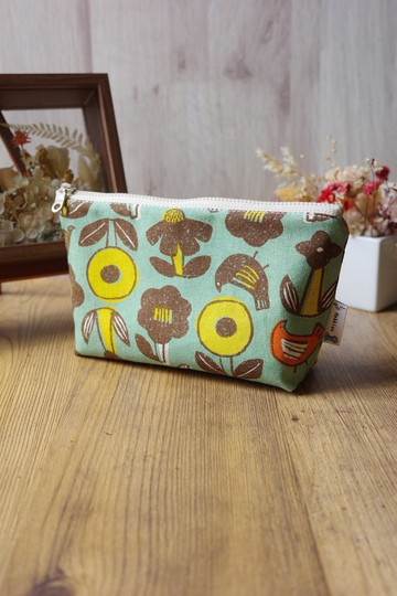 花園與鳥兒 綠 - 化妝包 萬用包 收納袋  | 海柏手作