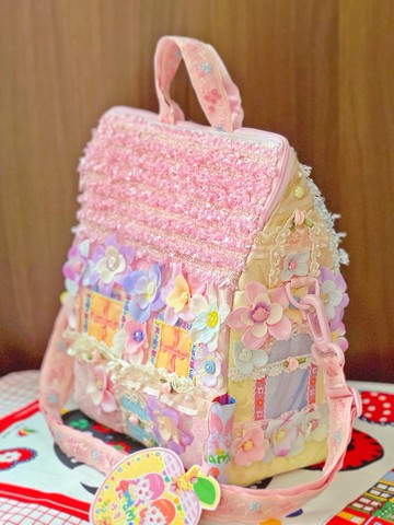 五彩馬卡龍花花房子包斜挎包布料拼接蝴蝶結