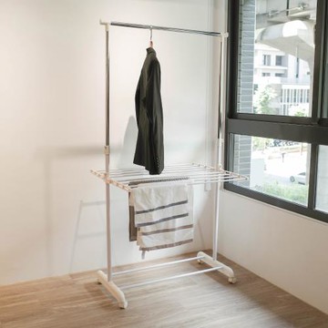 IKLOO_台製多功能單桿升降曬衣架 (晾衣架 掛衣架 毛巾架 附輪)